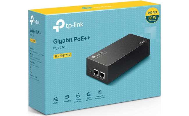 TP-Link TL-PoE170S PoE++ Injector Gigabit | Non-PoE to PoE Adapter | 802.3bt/at/af Compliant | Up to 60W | Wall Mountable | Plug&Play | Up to 100m (328 ft) | UL Certified - Black